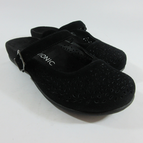 Vionic Lidia Black Suede Slipon Mules 